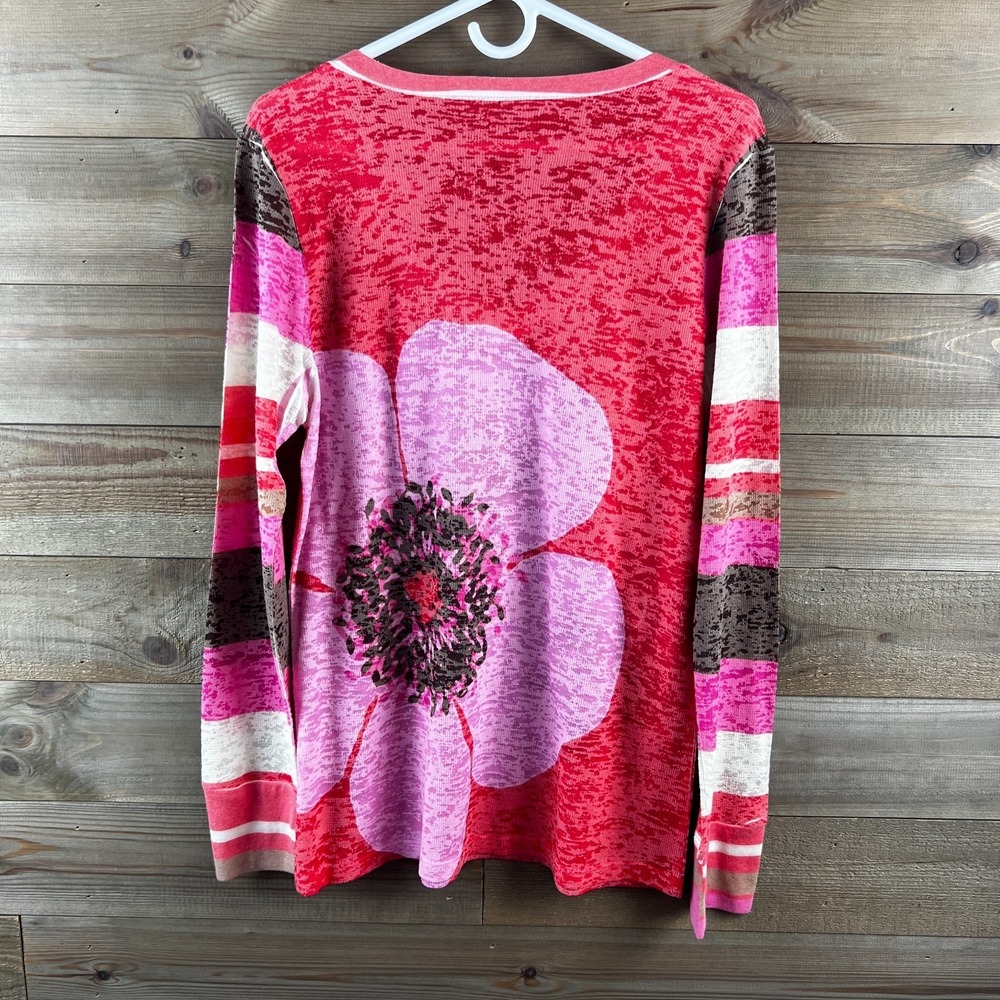 Before + Again Womens Shirt Thermal Waffle Knit Vneck Floral Striped Boho XL - Picture 6 of 7
